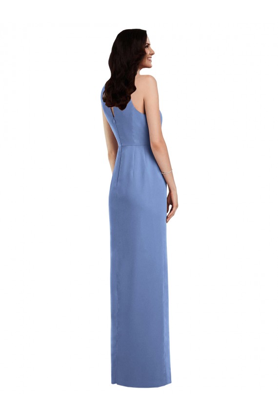 Erschwingliche Windsor Blau A-Linien Juwel Ausschnitt Chiffon Lange Brautjungfernkleider