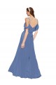 Erschwingliche Windsor Blau A-Linien Off-Schulter Chiffon Lange Brautjungfernkleider
