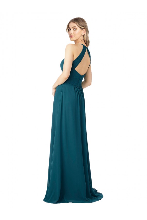 Erschwingliche Windsor Blau A-Linien Stehkragen Ausschnitt Chiffon Lange Brautjungfernkleider
