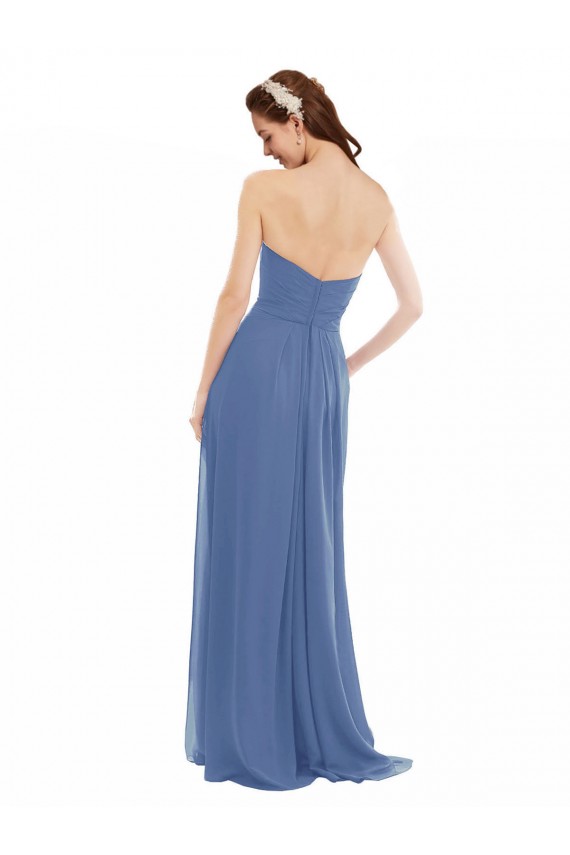 Erschwingliche Windsor Blau A-Linien Trägerlos Chiffon Lange Brautjungfernkleider