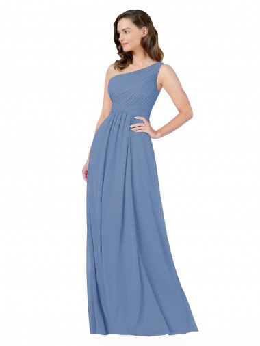 Erschwingliche Windsor Blau Etui Eine-Schulter Chiffon Lange Brautjungfernkleider