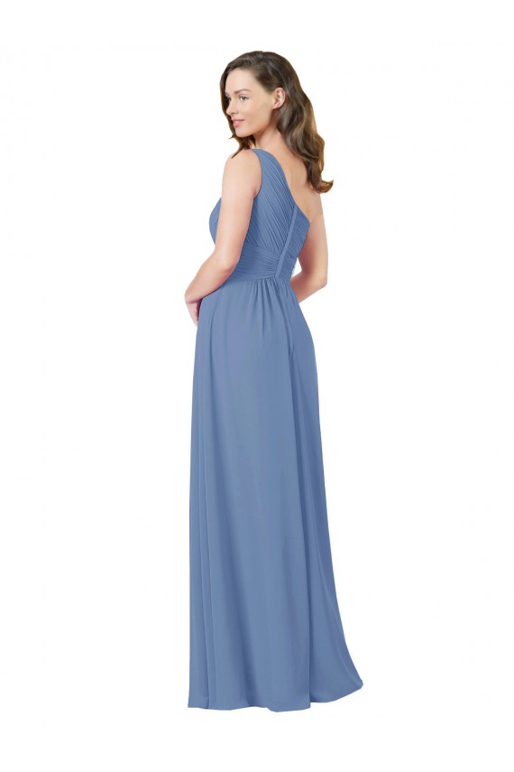 Erschwingliche Windsor Blau Etui Eine-Schulter Chiffon Lange Brautjungfernkleider