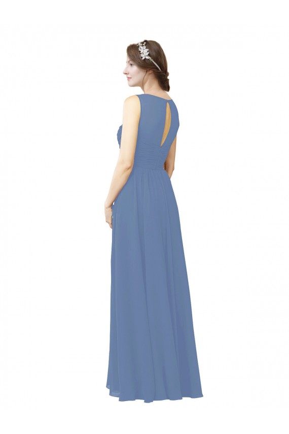 Erschwingliche Windsor Blau Etui Illusion Ausschnitt Chiffon Lange Brautjungfernkleider