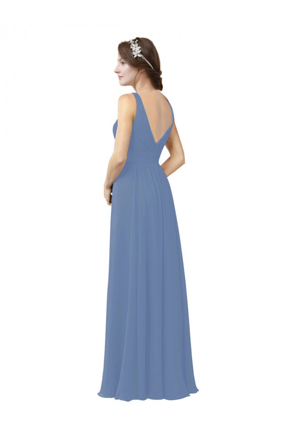 Erschwingliche Windsor Blau Etui V-Ausschnitt Chiffon Lange Brautjungfernkleider