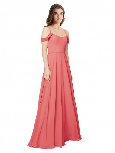 Erschwingliche Wüstenrose A-Linien Off-Schulter Chiffon Lange Brautjungfernkleider