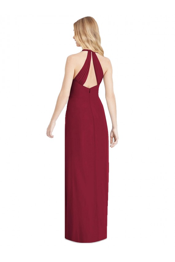 Erschwingliche Wüstenrose Trompete Neckholder V-Ausschnitt Chiffon Lange Formale Brautjungfernkleider / Abendkleider